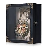 Deep Shadow Box Frame 8X10 With 4.7' Depth, Black Wood Display Case With Vintage Lock, Metal Corner Accents, Extra Deep Shadow Box Frame For Medals, Photos, Collectibles, Wedding Keepsakes