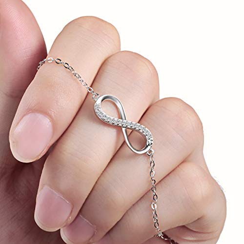 Pulsera de mujer Cubic Zirconia 925 Joyería de plata esterlina para mujer Chica,Símbolo de infinito, Pulseras de amor, Pulseras de brazalete Regalo para Navidad Cumpleaños San Valentín