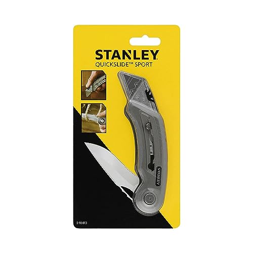 STANLEY Quickslide II Sportmesser Messer Arbeitsmesser (gezahnte Sportklinge, mit Sicherheitssystem für sicheres Arbeiten) 0-10-813