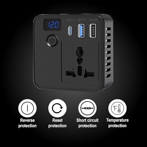 Image of PRONOD 200W Car Power Inverter with 30W Type-C PD, 18W USB, AC Socket & Cigarette Lighter Slot, 12V Car Plug, LED Indicator, Power Button & Cooling Fan, Cup Holder Design for Car