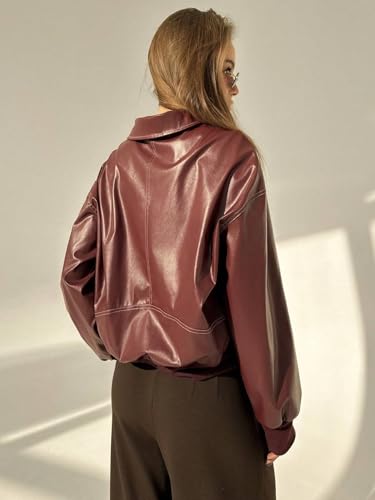 Chic Burgundy Women's Fall Winter Jacket with Stand Collar – Cozy & Classy for Any Occasion! - Image 2