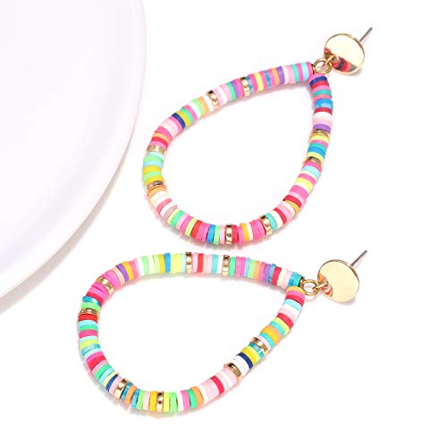 Phalin Colorful Heishi Bead Dangle Drop Earrings For Women Multicolored Polymer Clay Beaded Hoop Dangle Earring Studs For Summer Beach Vacation (Teardrop) #TOP5