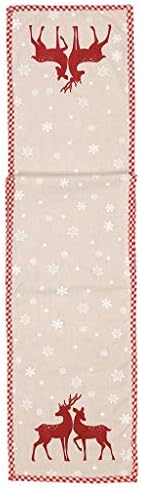 Cotton Table Runner 140cm Gingham Edge Red Woodland Stag Deer Design Dining Linen Tablecloth