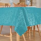 Rakila Square Waterproof Jacquard Table Cloth, Wipeable Heavy Duty Vinyl Tablecloth, Oil Spill Proof Table Cover for Kitchen Dining (60" x 60", Peacock Blue)