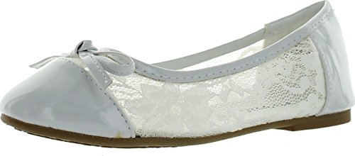 Jelly Beans Poss Kid's Big Girl Fashion Mesh Bow Ballet Flat Shoes,White,10