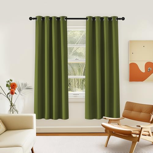 NICETOWN Room Darkening Curtain for Living Room - Energy Saving Thermal Insulated Grommet Room Darkening Curtain/Drape for Bedroom (1 Panel, 46 by 72, Olive Green)