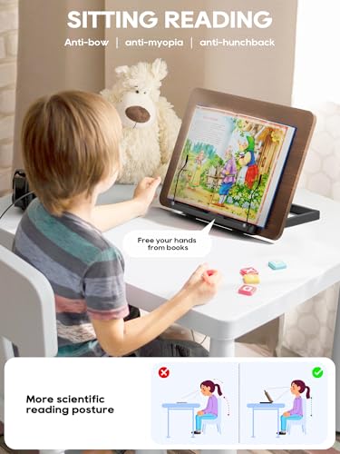 Image of 2 in 1 Adjustable Book Stand - Dual-Use Floor and Desktop Book Holder Stand, Height Adjustable 23.5-52 in, Elastic Page Clips for Music Sheet, Recipe, Tablet, Laptop-Black