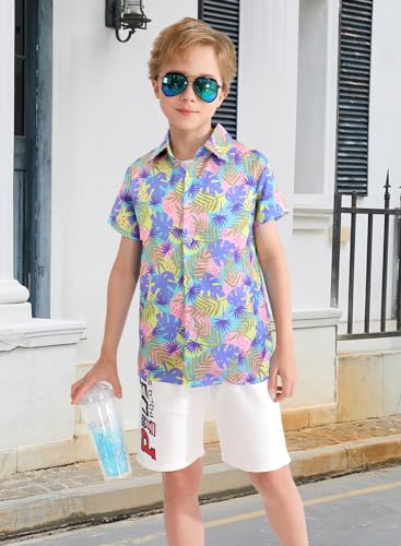 Image of XiaoMoSha Hawaiian Shirts for Boys Button Down Shirt Short Sleeve Shirts Girls Hawaiian Shirt Summer Beach Tops for Kids