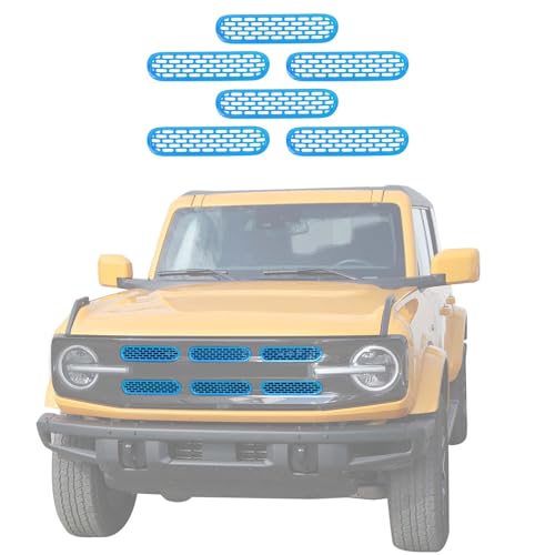 Image of Jimen Compatible with Ford Bronco 2021-2023, 6PCS Front Grille Inserts Mesh Grill Cover Exterior Trim Accessories (Light Blue)