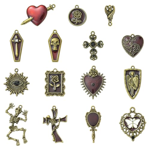 Breloques squelette en vrac avec croix en émail pour création bijoux