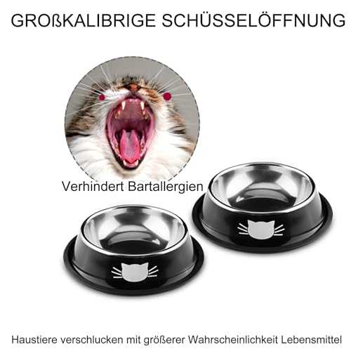 Edelstahl Katzennäpfe Set, Futternapf & Wasser Schüssel (2 Schwarz)