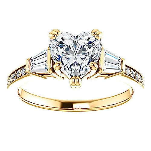 18K Solid Yellow Gold Handmade Engagement Ring, 2.00 CT Heart Cut Moissanite Solitaire Ring Diamond Wedding Ring for Her/Women, Anniversary Precious Gift, VVS1 Colorless2