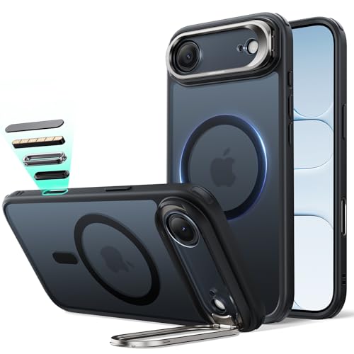 Image of ESR for iPhone Air Case with Stash Stand, Camera Control Cover Compatible with MagSafe, Military-Grade Drop Protection Magnetic Phone Case for iPhone Air, Scratch-Resistant Back Cover,Frosted Black