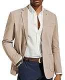 PJ PAUL JONES Mens Casual Two Button Blazers Linen Cotton Unlined Sport Coat and Blazer for Wedding Light Khaki L