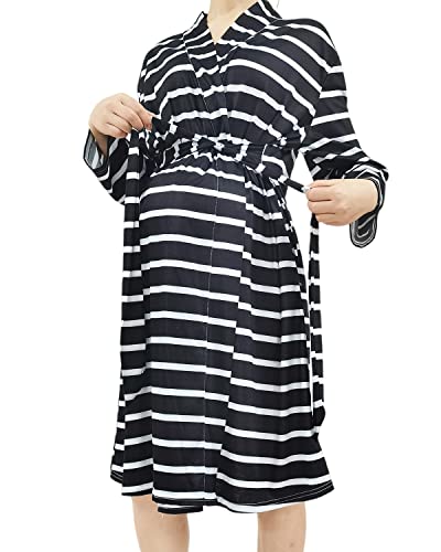 Image of SUFEINI Maternity Robe and Matching Baby Swaddle Blanket Set, Mommy Robe with Receiving Blanket Girls Boys Sleepwear