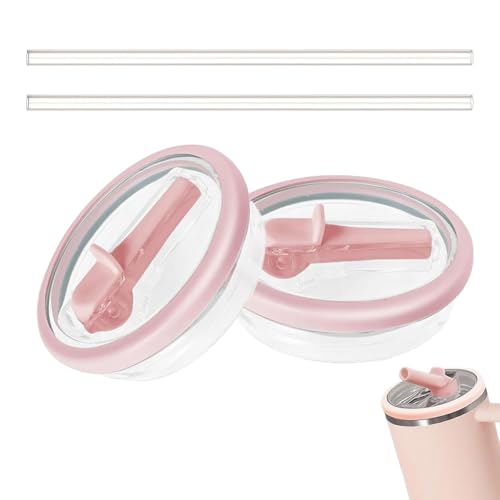2 PCS Leakproof Cup Lid with Plastic Straw Replacement for 40oz Tumbler 3.94in Tumbler Flip Straw Lid Reusable and Easy to Drink Compatible with Stanley Cup Accessories