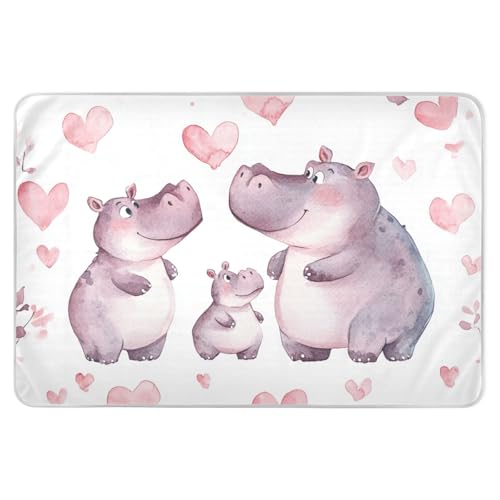 Hippo Family Love Heart Changing Pad Covers Soft Absorbent Diaper Changing Mat Skin-Friendly Bed Liners for Baby Toddler Children , 52