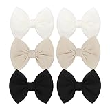 Baby Girls Hair 3'' Bows Clips Set Handmade Bow Hair Clips Hair Accessories Alligator Clip for Babies Infant Toddlers Little Kids 6 PCS Black White Beige