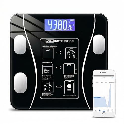 Balança Digital de Bioimpedância Premium com Bluetooth, Display L...