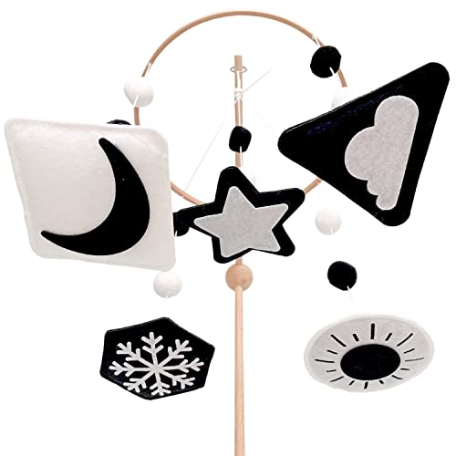 Image of Vlokup Montessori Mobile, Black and White Baby Crib Mobile, Neutral Nursery Mobile Decoration for Pack N Play, for Baby Boy & Girl, Sun, Moon, Star, Snow, Cloud