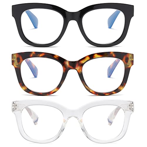 Nanako 3 Pack Reading Glasses For Women, Oversized Blue Light Blocking Computer Readers Spring Hinge (C1,+1.00) #TOP2
