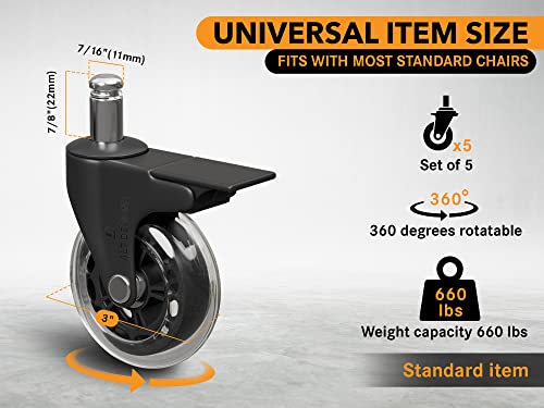 Alt Designs Office Chair Wheels Replacement Rubber Chair Casters (Set Of 5) - Heavy-Duty Caster Wheels For Office Chair - For Hardwood Floors & Carpet #TOP1