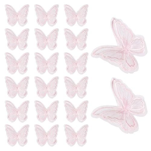 sourcing map 8cm Butterfly Applique, 20 Pcs Butterfly Patches Fabric Butterflies 2-Layer Organza Lace Trim Embroidery, Best for Hair Decorative/Wedding Dress/Sewing DIY Craft, Pink