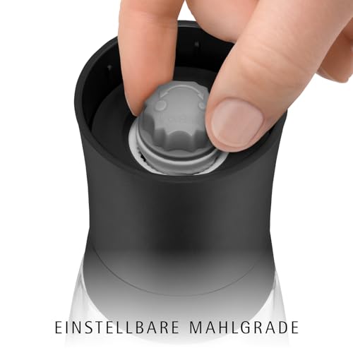 Foto von WMF Trend Salzmühle Pfeffermühle Keramikmahlwerk 14 cm, unbefüllt, Gewürzmühle, Grinder, Pfeffer und Salzmühle für grobes Salz, Kunststoff, Glas, schwarz