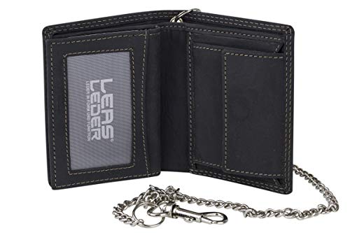 Mini Biker Geldbörse extra dünn mit Kette im Hochformat LEAS MCL in Echt-Leder, schwarz - Vintage-Collection