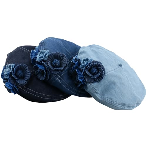Boina para mujer estilo francés en mezclilla azul claro miniatura 3