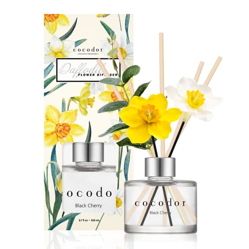 Cocodor - Diffuseur à roseaux, fleur de jonquilles / Black Cherry / 200 ml / 1 lot / ensemble diffuseurs d'huiles et bâtonnets diffuseurs de roseaux, décoration d'intérieur et de bureau Cover