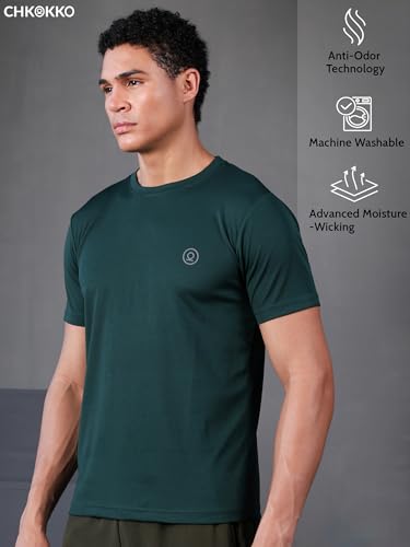 Image of CHKOKKO Gym T Shirts for Men Workout Activewear Solid Quick Dry Sports Tshirt for man Breathable Lightweight Half Sleeve Regular Fit Round Neck Running Boys T Shirt