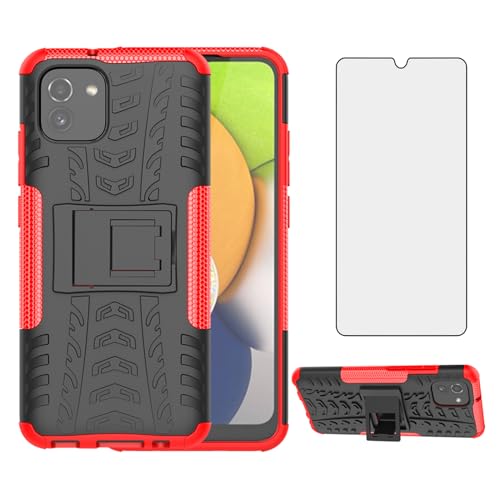 Asuwish Phone Case for Samsung Galaxy A04e and Tempered Glass Screen Protector with Stand Kickstand Hybrid Protective Cell Accessories AO4e A 04e Cases Women Men Red