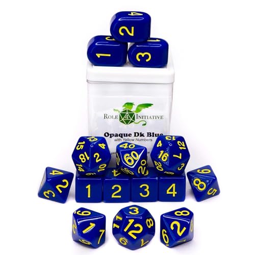 Opaque Dark Blue w/Yellow Ink - Set of 15 Dice Set of 15 w/Arch'd4