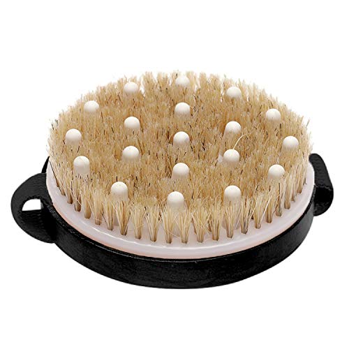 Exfoliating Brush Dry Brush For Wet or Dry Brushing, Body Brush With Natural Bristle For Glowing Skin, Cellulite Treatment, Lymphatic Drainage and Blood Circulation (Round-With Massage Nodule)