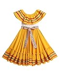 Mexican Dress for Girls Floral Embroidered Traditional Mexican Folklorico Dress Toddler Cinco de Mayo Fiesta Party Dresses Yellow 7-8 Years