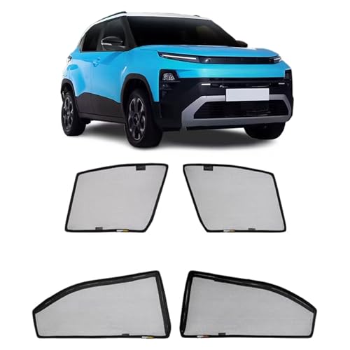 Image of Amazon Basics Side Window Sun Shade for Tata Punch (2026 Onwards) - Front Half Cut + Rear Zipper | Custom-Fit Magnetic Car Curtains | Black | Pack of 4 Pcs | Cotton Mesh