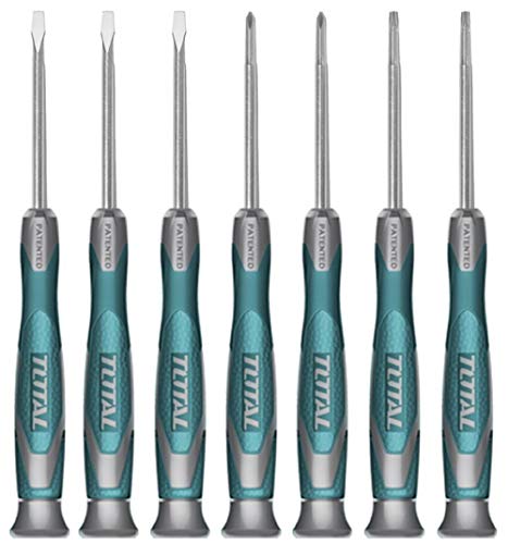 Total Tools - Juego de 7 Destornilladores de Precisión | 3 de Punta Plana y 2 de Punta Phillips y 2 de Punta Torx | Mango Ergonómico Bimaterial | Acero Cromo Vanadio Cover