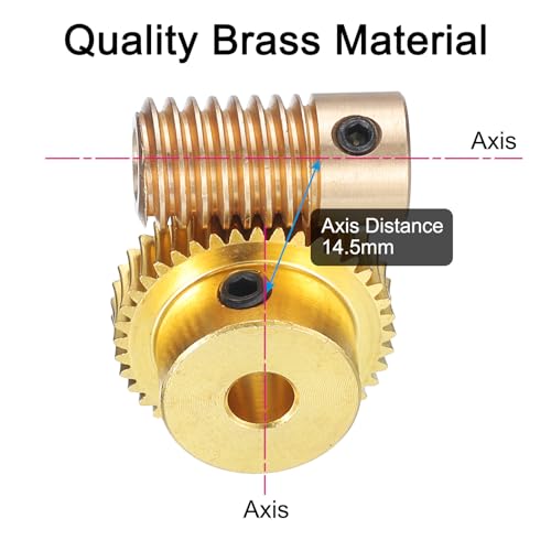 Image of uxcell Worm Gear Set - 0.5 Module 40:1 Reduction Rate 5mm Hole Dia Gear Shaft and 5mm Hole Dia Gear Wheel 40T Drive Gear Box (Brass)
