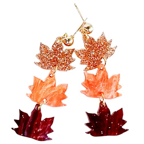 Acrylic Fall Leaf Earrings for Women Autumn Lightweight Fun Colorful Statement Jewelry Boho Shimmery Trendy Gift for Her Handmade by the Painted Pug (Maple Leaf Acrylic Dangle)
