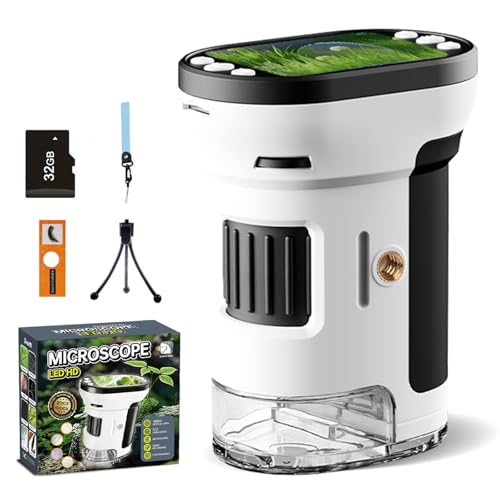 FIVAVA 1000X Mikroskop für Kinder, tragbares Digitales Mikroskop mit 2,0-Zoll-IPS-Display, Kinderlupe, USB-aufladbar, inkl. Objektträgerset, 32G-Speicherkarte und Ständer, Kids-Gartenspielzeug