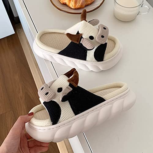 Cute Cartoon Animal Slides Cotton Animal Frog/Rabbit Carrot Slippers, Soft Comfortable Thick Sole House Linen Slippers (Black,40-41)4