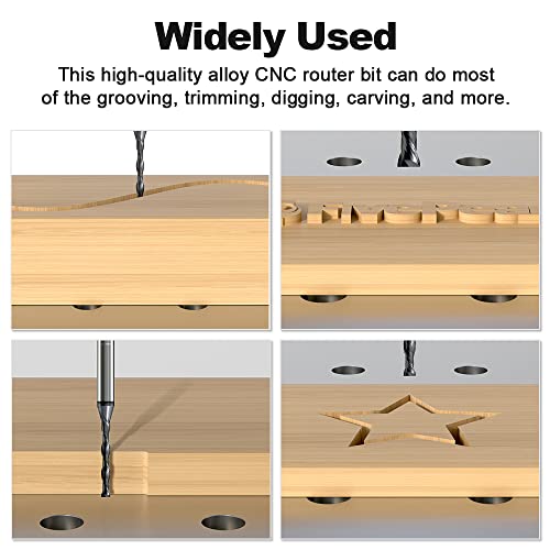 Fivepears Up Cut And Down Cut Spiral Router Bit Set With Extreme Life Coated, 1/8" Cutting Diameter, 1" Cutting Length, 1/4 Inch Shank Cnc Carbide End Mill For Wood Carving Engraving Grinding Grooving #TOP4