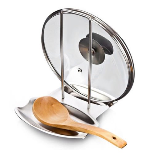Stainless Steel Pan Pot Lid and Spoon Rest Rack Organizer Storage Stand Holder