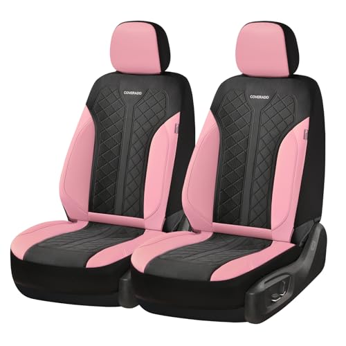 Image of Coverado Car Seat Covers 2-Pack, Luxury Front Seat Covers, Automotive Car Seat Protectors, Pink Driver Seat Covers Universal Fit for SUVs, Trucks, Sedans