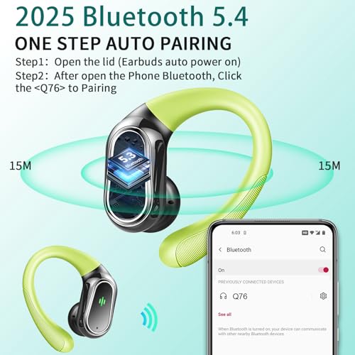 Image of Wireless Earbuds, 2026 Bluetooth 5.4 Headphones Sport, Bluetooth Earbuds with ENC Noise Canceling Mic, 60H Stereo Wireless Headphones IP7 Waterproof with Earhooks, Dual LED Display for Workout /Running