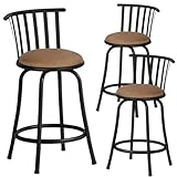 FurnitureR Classic Barstools Set of 3, Country Style Bar Chairs with Back and Footrest Swivel Counter Height Bar Stools for Kitchen Island Pub, Bistro, Restaurant, Rustic Brown and Black (24 Inch)