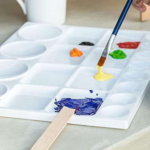MAHITOI Palette for Watercolors, Oil & Acrylic Paints, Mix & Separate Colors, White, Art 20 Wells, 13” x 10” 4 slated Squares, 4 Squares, 4 Large circulars, and 8 Small Circular Wells for All Levels Cover