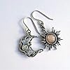 Boho Opal Sun and Moon Drop Dangle Earrings Moonstone Natural Stone Hook Bohemian for Women Asymmetrical Antiqued Silver Celestial Jewelry-2 #1