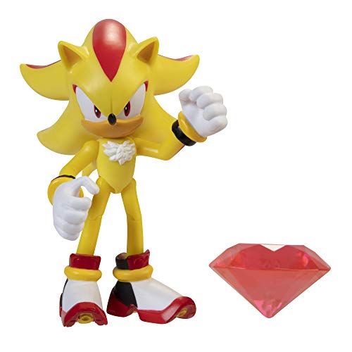 Sonic The Hedgehog 4-Inch Action Figure Modern Super Shadow with Chaos Emerald Collectible Toy , Yellow